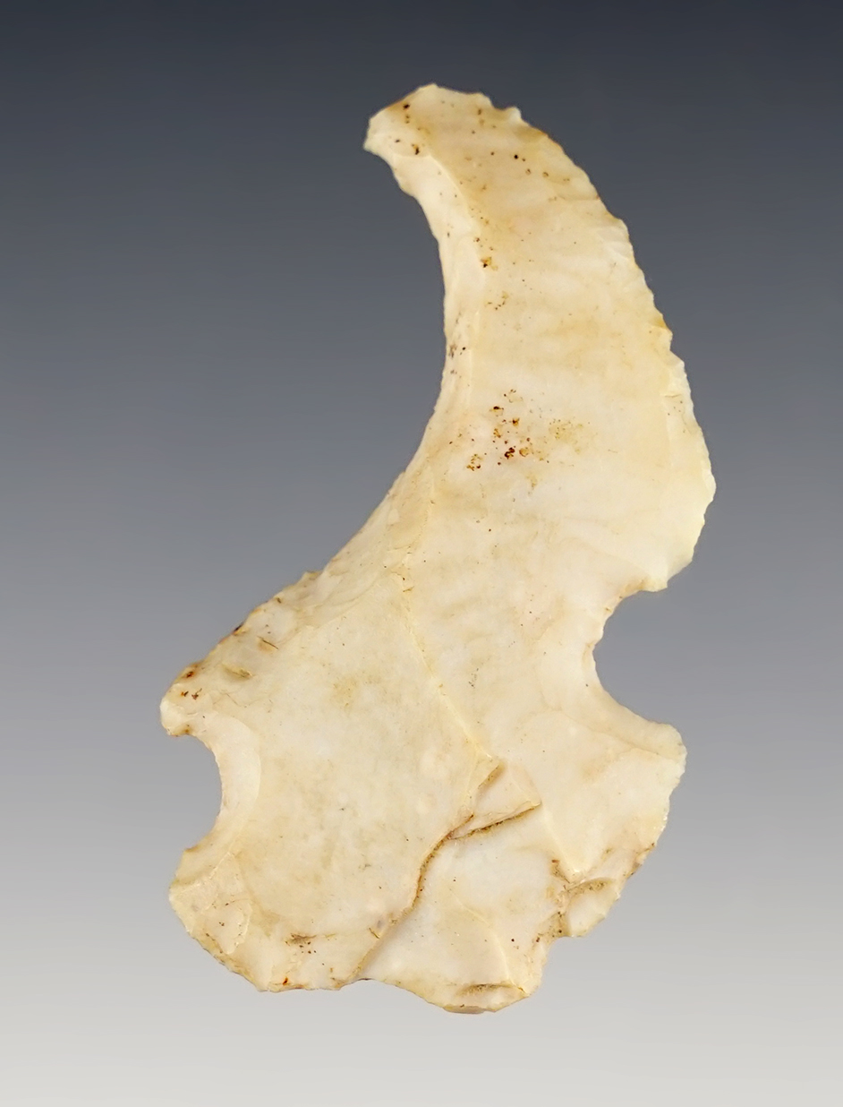 Fine 1 3/16" Spoke Shave made from well patinated Cream Flint. Found in Ohio/Indiana.