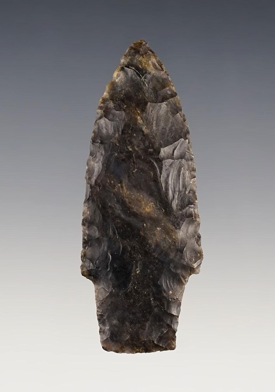 2 11/16" Stemmed Lanceolate made from Flint Ridge Flint. Found in Ohio. 