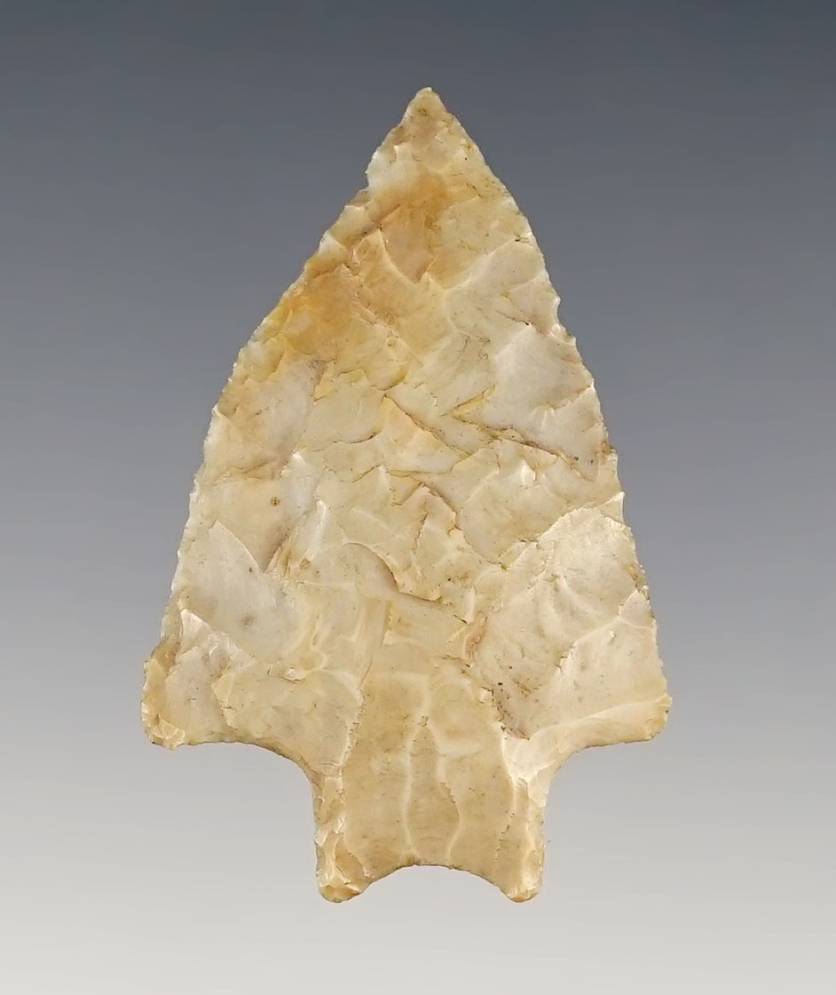 Thin and well flaked 1 15/16" Bifurcate Based Dart Point found in Ohio. 