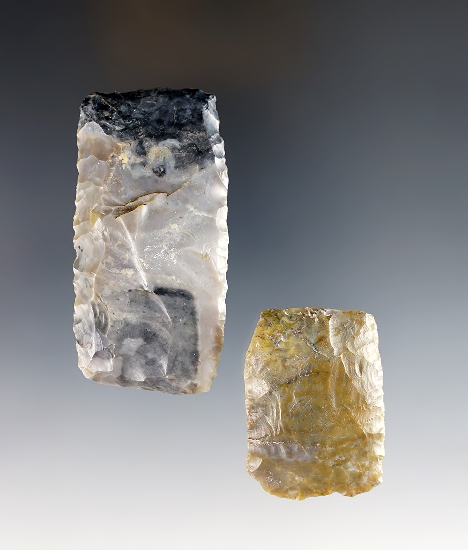 Nice set! Pair of very well flaked Paleo Square Knives recovered in Ohio, largest is 2 7/16".