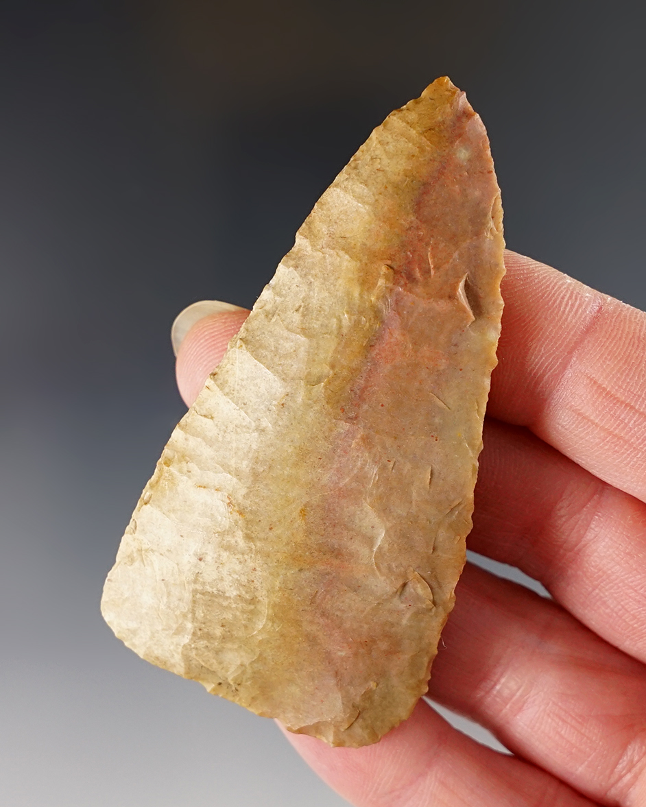 Nicely flaked 2 15/16" Archaic Blade made from beautifully colored Nethers Flint Ridge Flint. 
