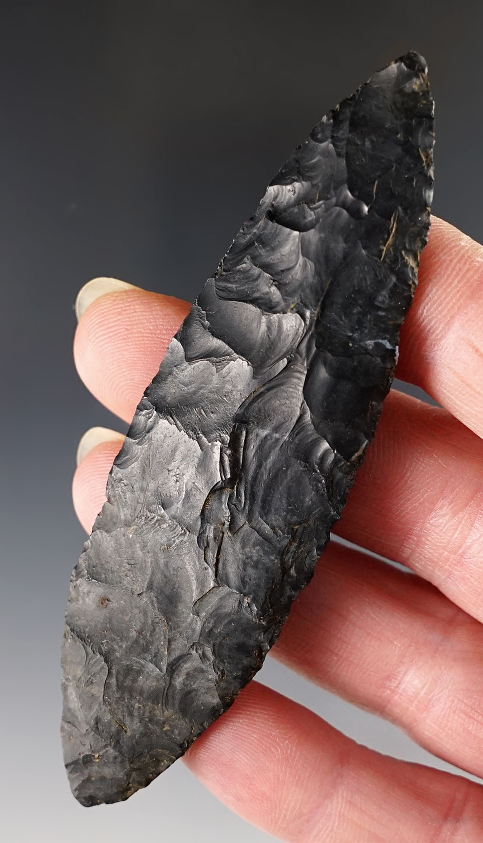 3 5/8" well flaked Bi-Pointed Woodland Knife made from quality Coshocton Flint. 