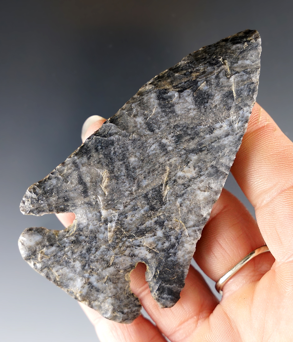 3 7/16" Archaic Bevel made from Coshocton Flint. Found in Warren Co., Ohio. Ex. Bill Wertz Collection. 