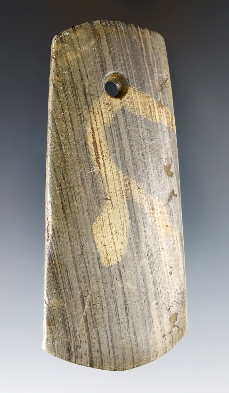 3 15/16" Hopewell Six-Sided Pendant with "worm tracks". Found in Fayette Co., Ohio. Pictured!