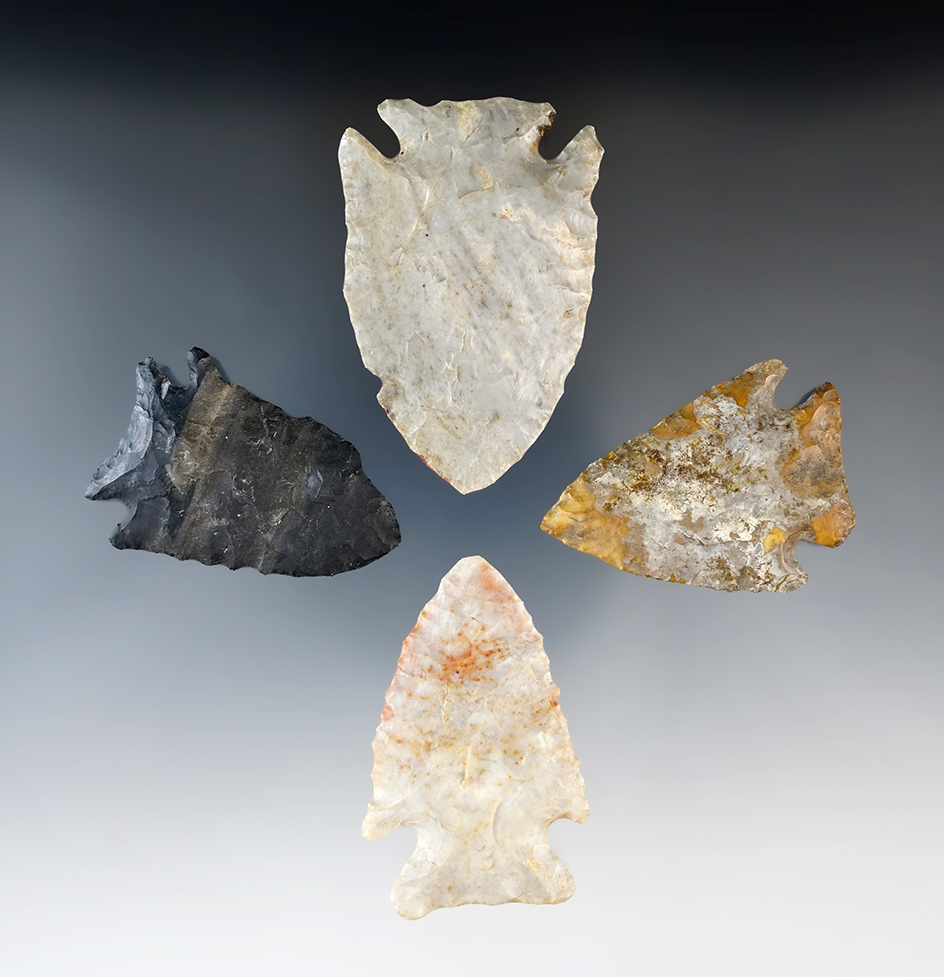 Set of 4 nice Hopewell Points found in Indiana and Ohio. Largest is 2 5/16". 