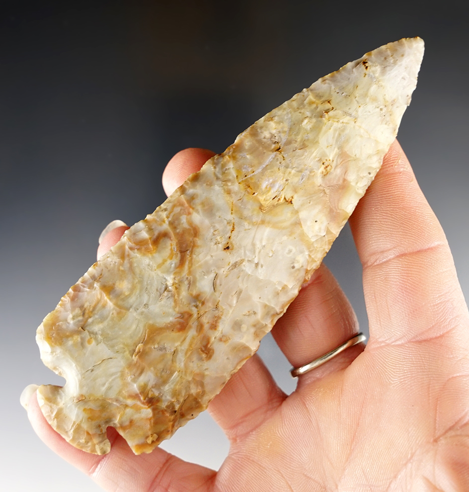 4 7/8" Archaic Dovetail - Flint Ridge Flint. Found in or near Chillicothe, Ross Co., Ohio. Pictured!