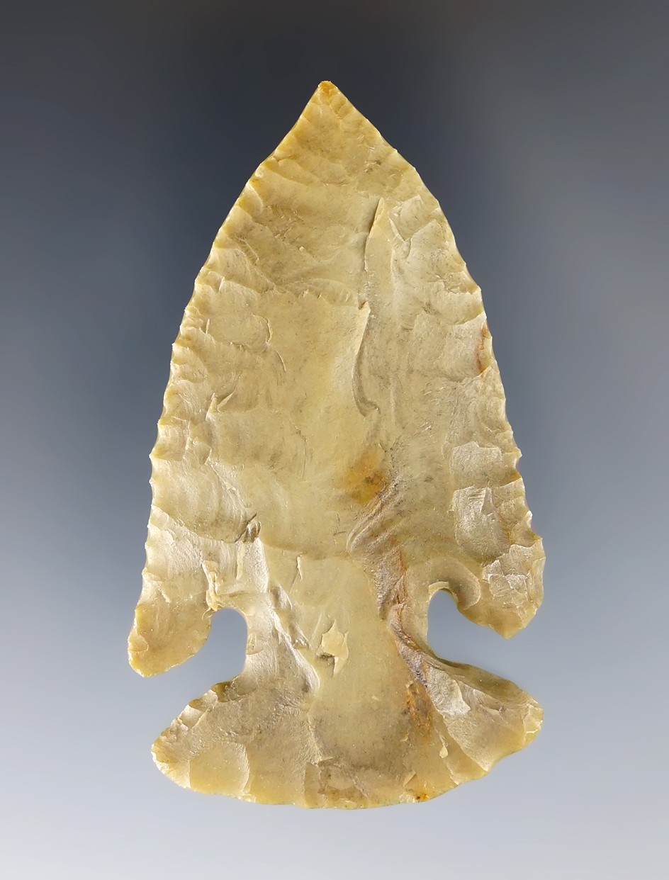 2 15/16" Archaic Bevel made from Flint Ridge Flint, found in Ohio. 