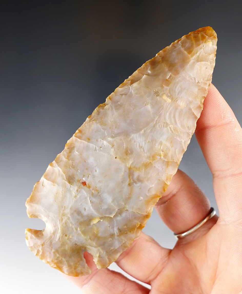 4 5/16" Archaic Dovetail - Flint Ridge Flint. Franklin Co., Ohio. Pictured in "Ohio Dovetails", page 119.