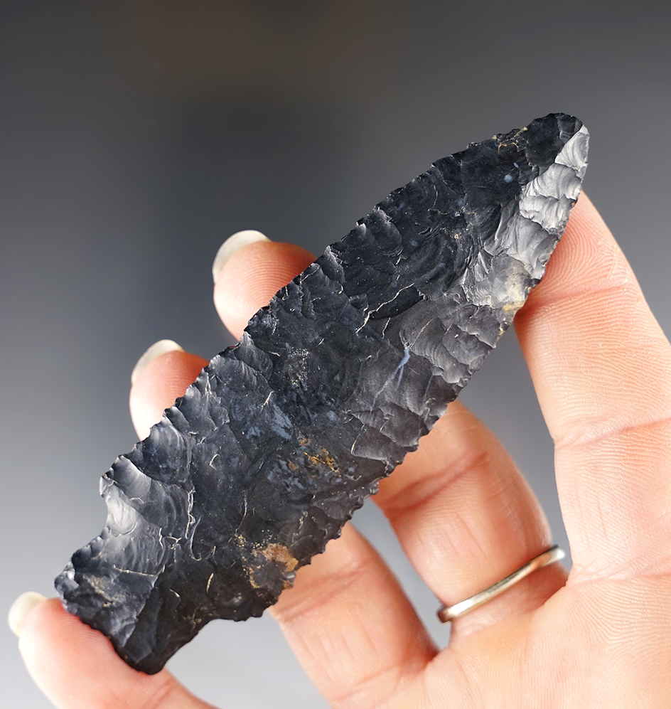 3 3/4" Archaic Heavy Duty made from Coshocton Flint. Found in Perry Co., Ohio by Sid Brown.