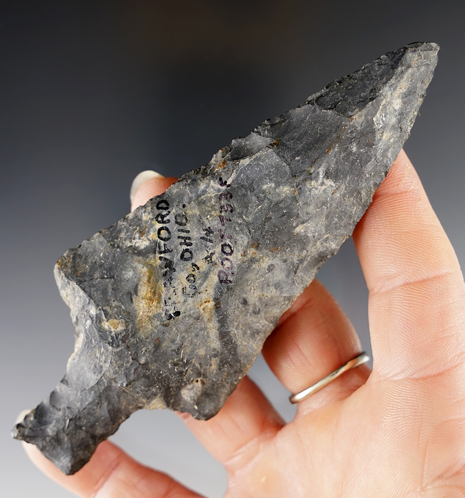 4 3/4" Archaic Ashtabula made from Coshocton Flint. Found in Crawford Co., Ohio. 