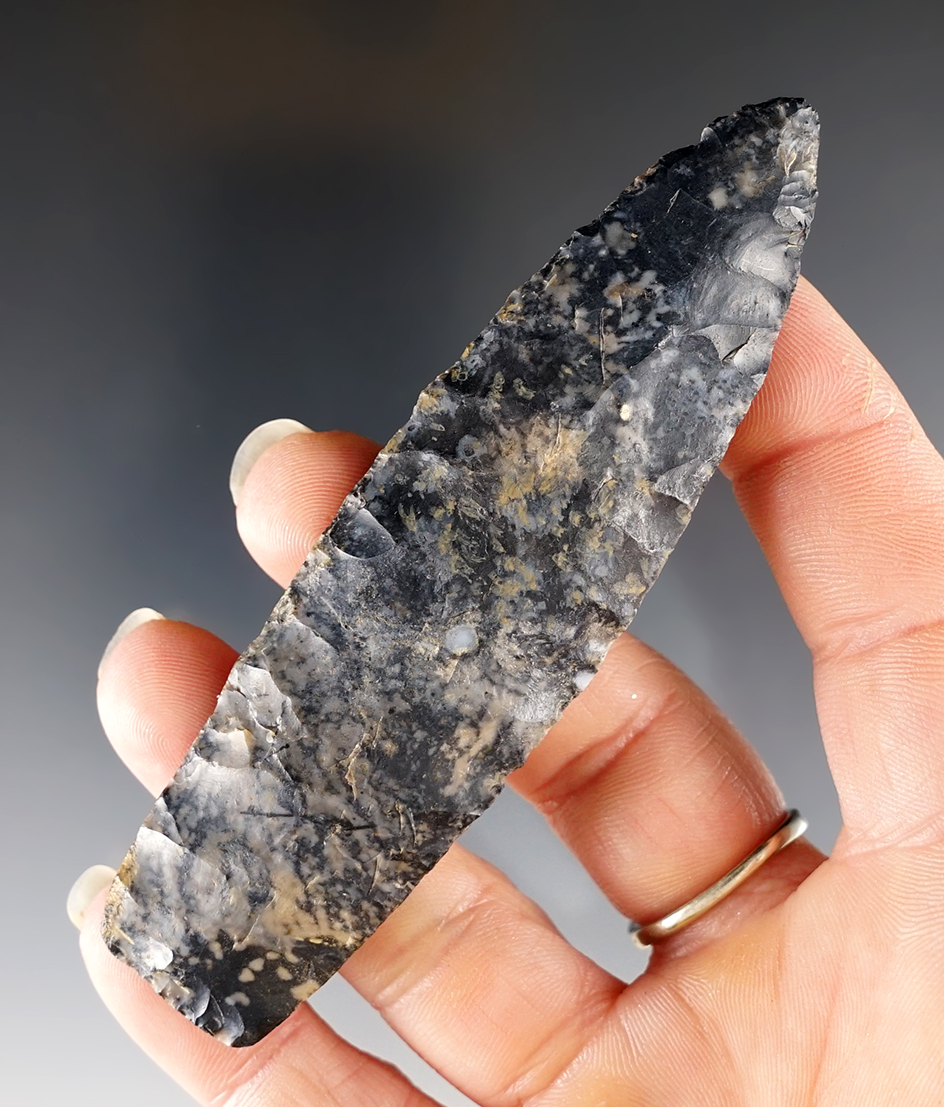 3 15/16" Paleo Lanceolate made from Coshocton Flint. Found in Wayne Co., Ohio. Ex. Charlie West