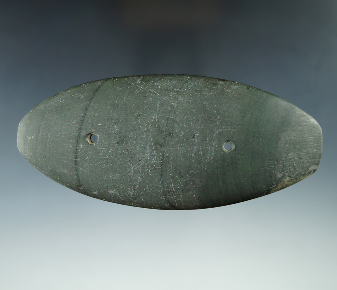 5 1/2" Glacial Kame Elliptical Gorget - Medina Co., Ohio. Ex. Howard Bierley, Mike Kiel (#2083/MK).