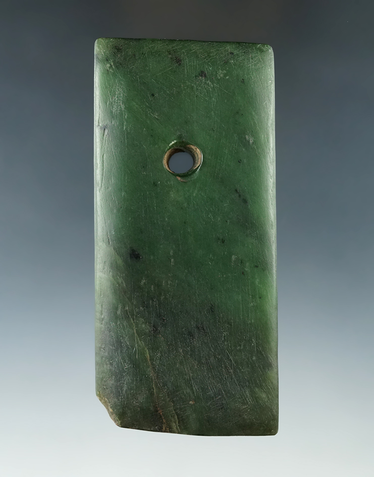 Exceptional and very rare material 4 3/16" Adena Trapezoidal Pendant- Warren Co., Ohio. Pictured.