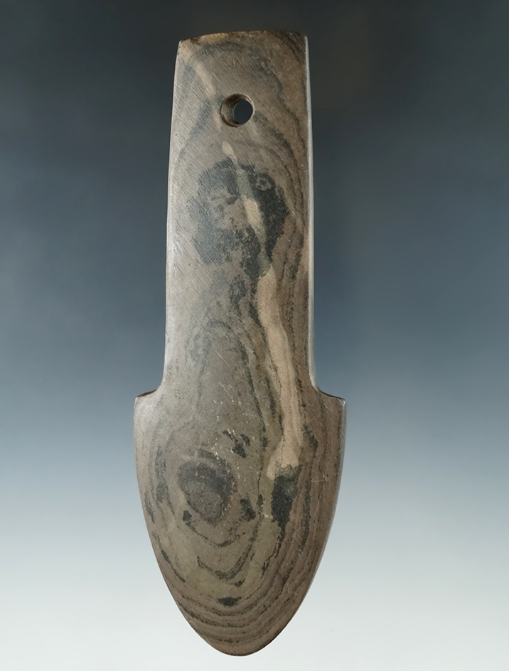 5 5/8" Adena Anchor Pendant made from green and black Mottled Slate, Seneca Co., Ohio. Pictured .