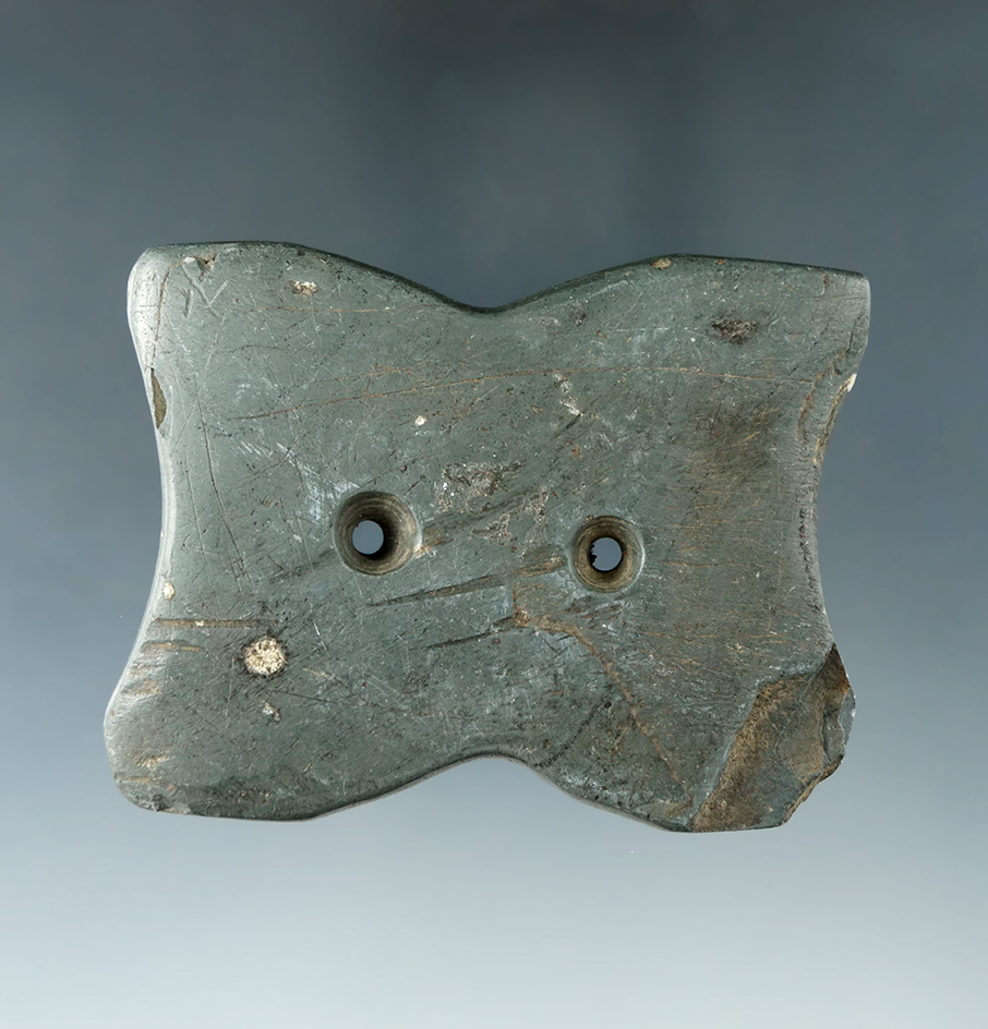 2 5/8" Hopewell Reel Gorget found near Blacklick, Jefferson Twp., Franklin Co., Ohio.
