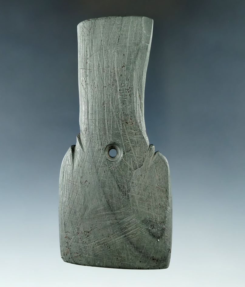 4 3/16" Hopewell Shovel Pendant with incredible heavy engraving on nearly all the surfaces. Ohio.