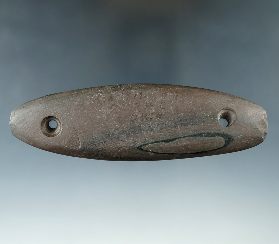 5" Glacial Kame Gorget found in or near Massillon, Stark Co., Ohio. Comes with a Davis COA.