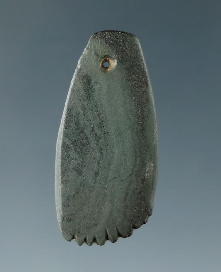 1 7/16" Miniature Ft. Ancient Fringed Pendant made from Banded Slate, found in Pickaway Co., Ohio.