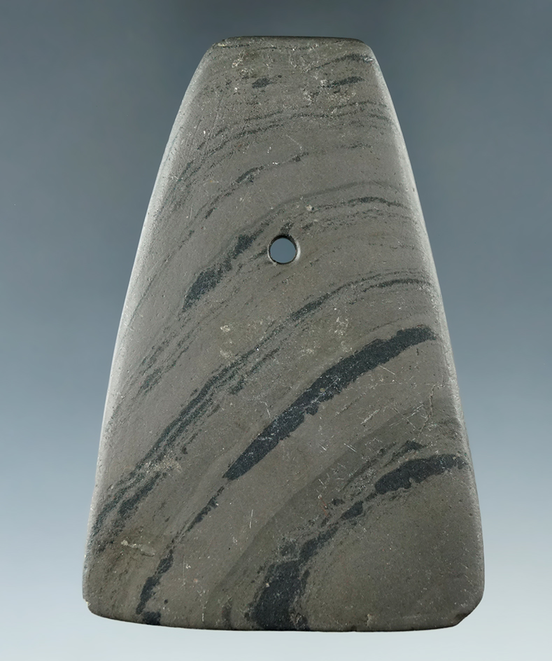 3 1/8" Hopewell Trapezoidal Pendant found in Delaware Co., Ohio. Ex. Billy Hillen Collection.
