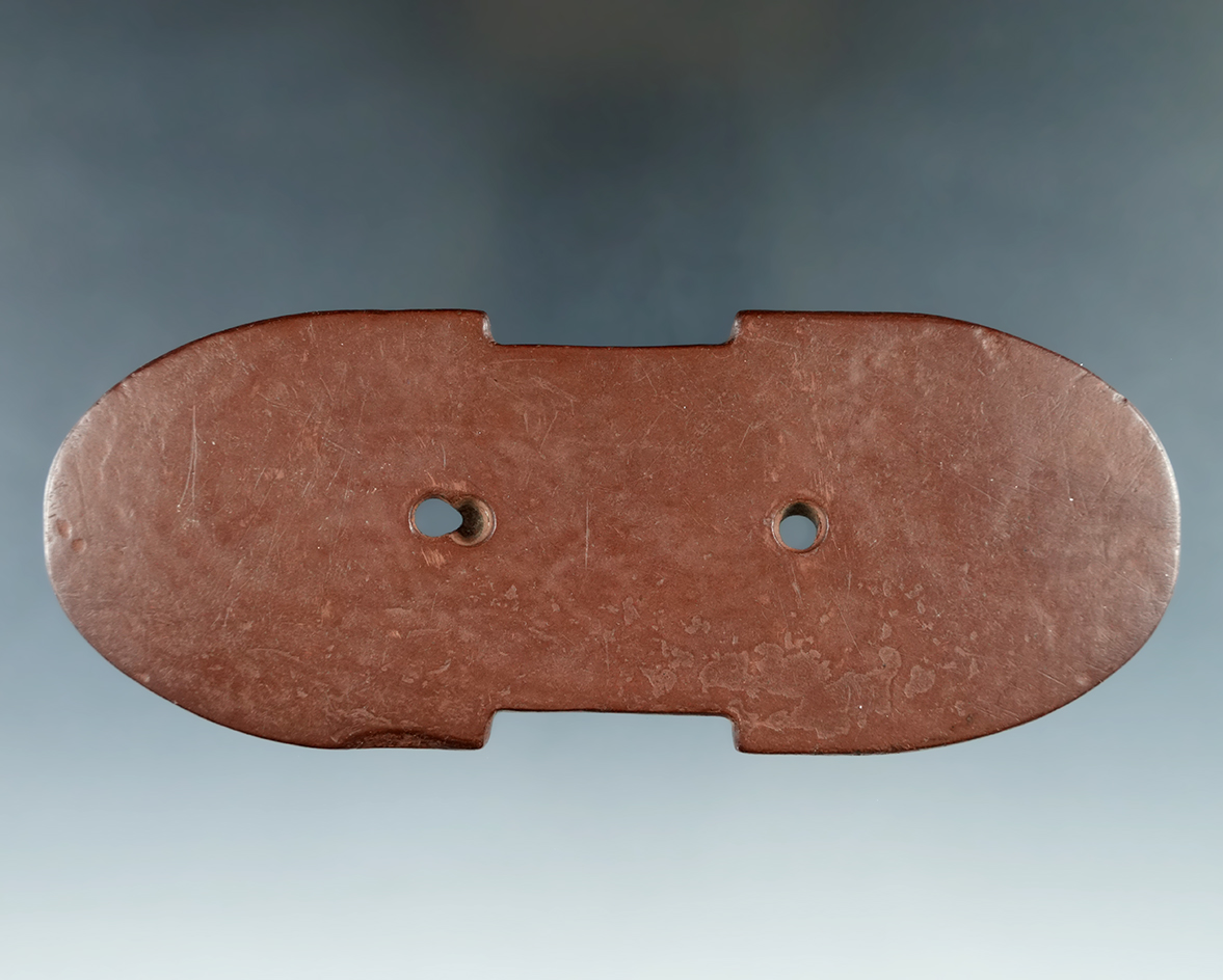 5 3/8" Glacial Kame Indented Gorget - Mercer Co., Ohio. Pictured 5 times! Ex. Dr. Kramer, Copeland.