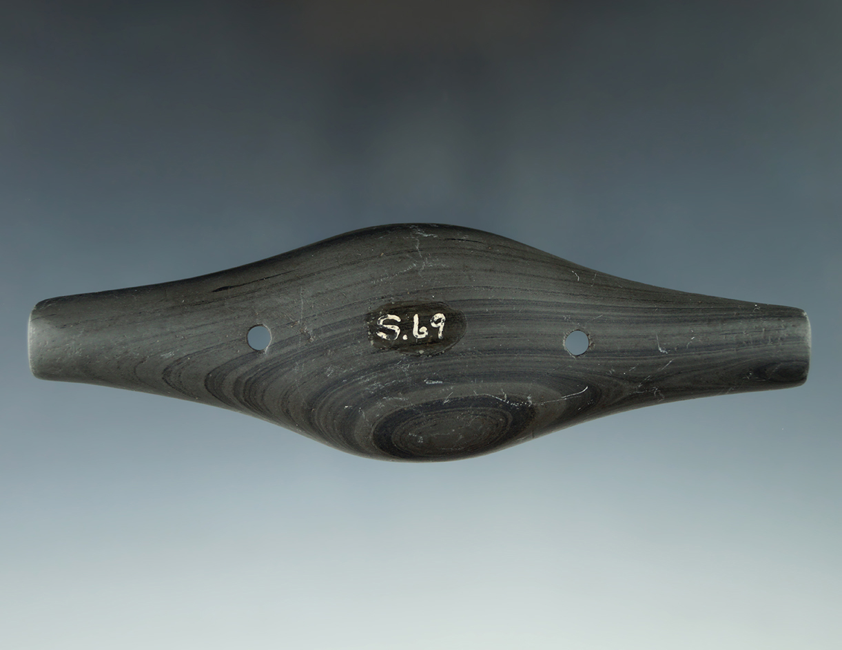 5 3/16" Adena Bullseye Expanded Center Gorget found in Wyandot Co., Ohio. Pictured. Ex. Driskill.