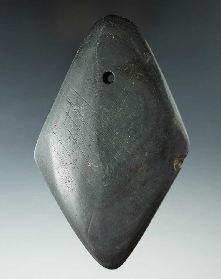 5" Adena Engraved Diamond Pendant - Trumbull Co., Ohio. Nicely engraved on surface. Pictured.