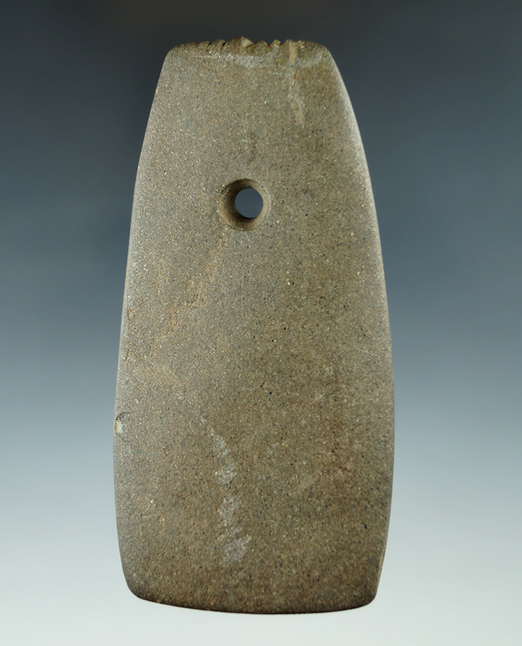 4 1/16" Adena Fringed Trapezoidal Pendant made from Hardstone, found in Franklin Co., Ohio.