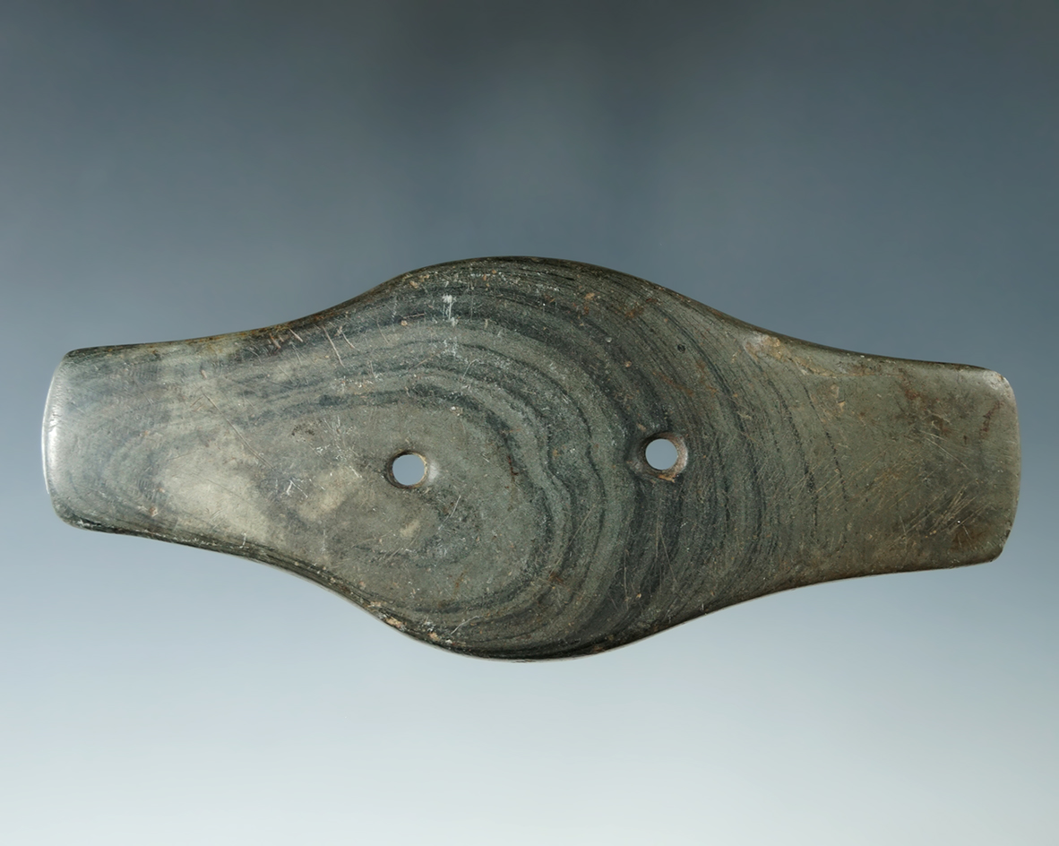 4 3/8" Hopewell Expanded Center Gorget, Sandusky Co., Ohio. Ex. John Kohr Collection. COA.