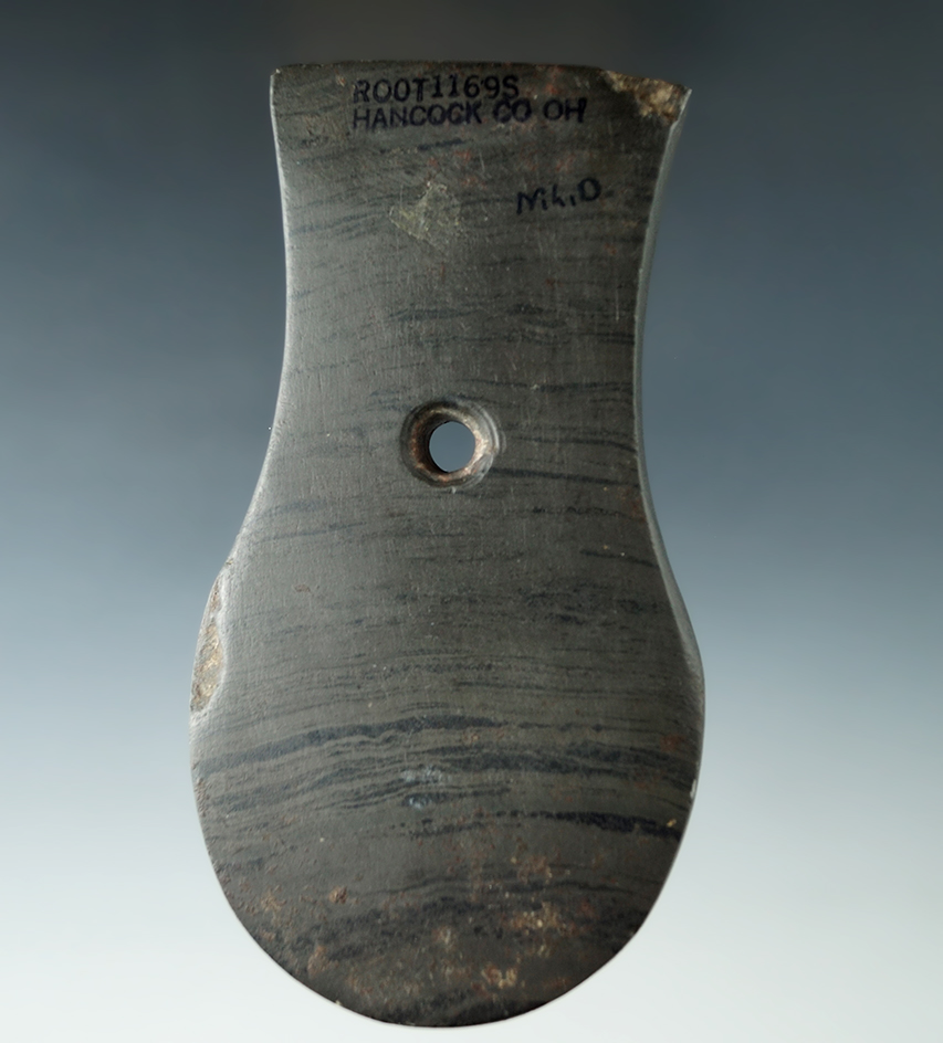 4 5/8" Adena Keyhole Pendant - Hancock Co., OH. Pictured in Ohio Slate Types Ex. Norm Dunn, Hooks.