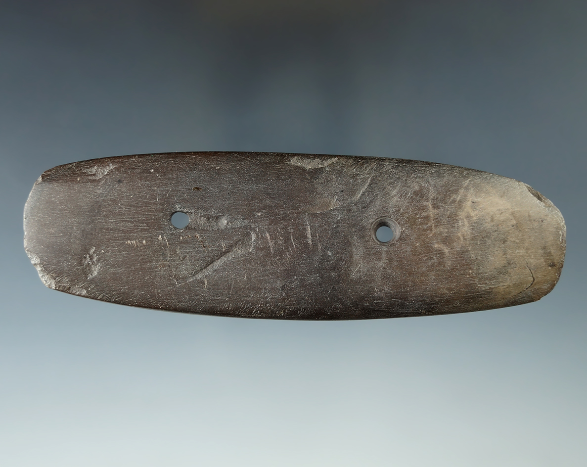 4 13/16" Glacial Kame Bar Gorget found in Richland Co., Ohio. Ex. Doug Hooks.