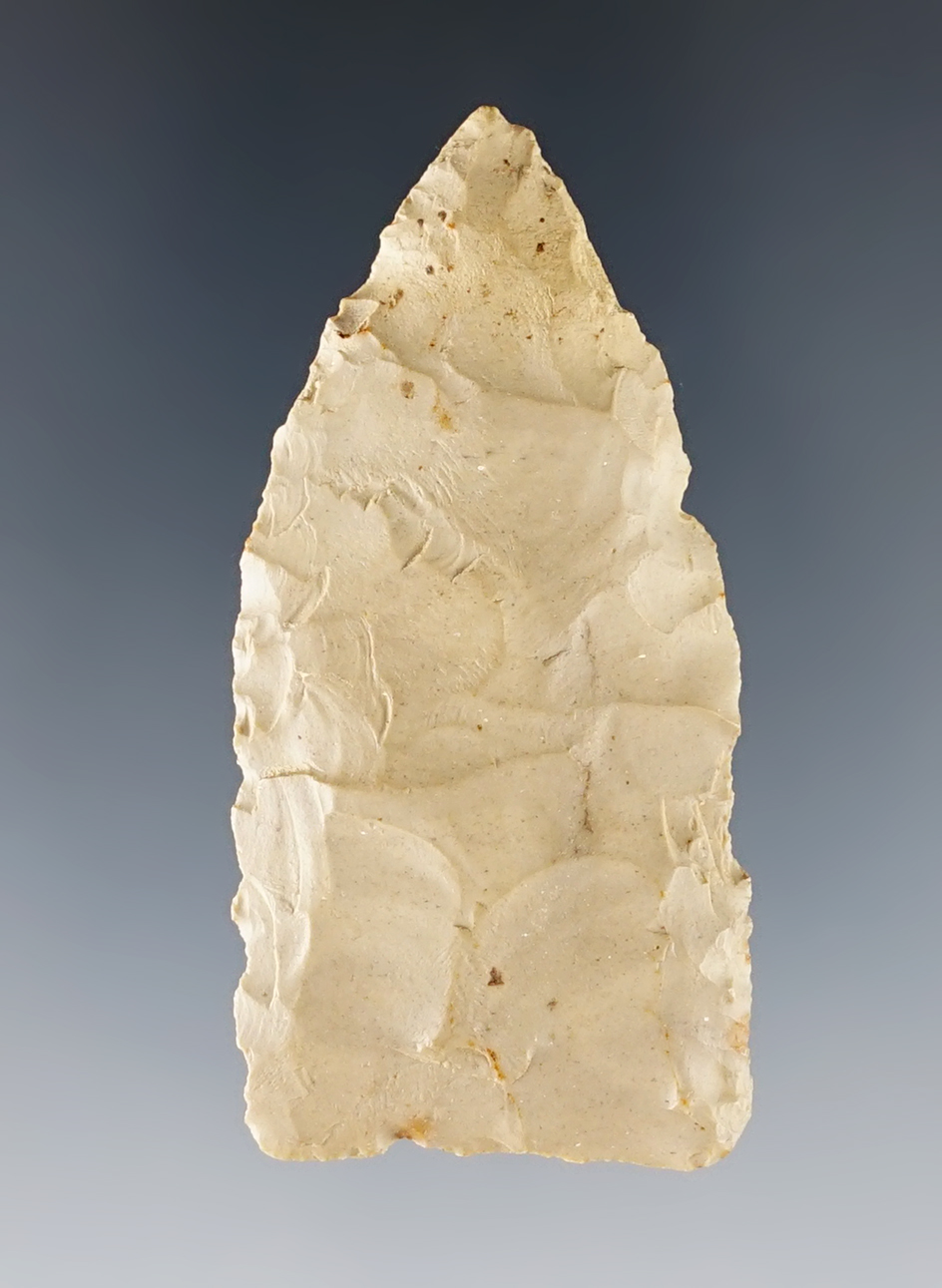 2 3/16" Triangular Knife. Found in Plumwood, near the Little Darby Creek in Madison Co., Ohio.