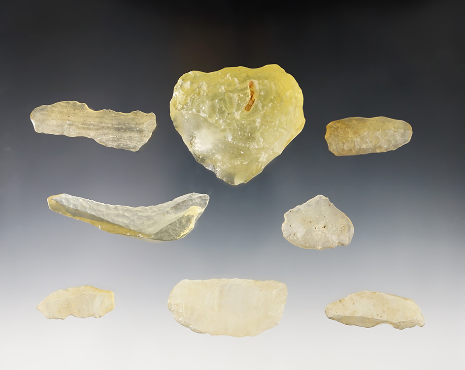 RARE!! Set of 8 rare Libyan Desert Glass artifacts. The glass was created from an asteroid impact!