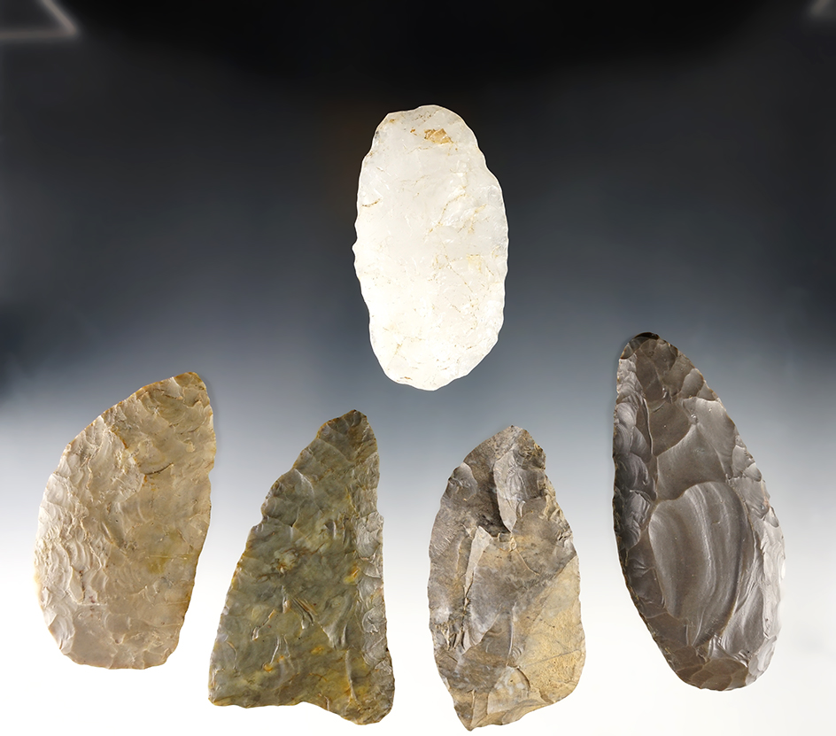 Set of 5 nice Blades found in the Midwest. The largest is 4 1/16".