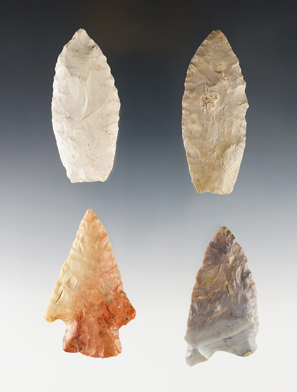 Set of 4 well made Points found in the Midwest. The largest is 2 9/16".