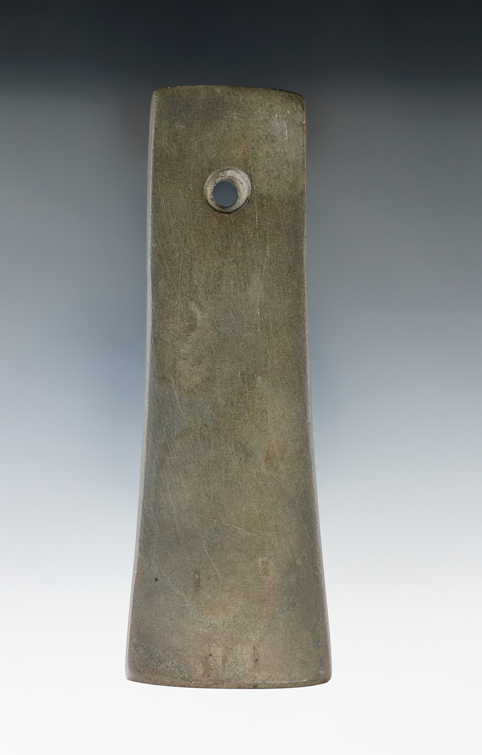 4 11/16" Adena Bell Pendant found in Seneca Co., Ohio. Ex. Dr,. Marvin Hawes. Berner COA.