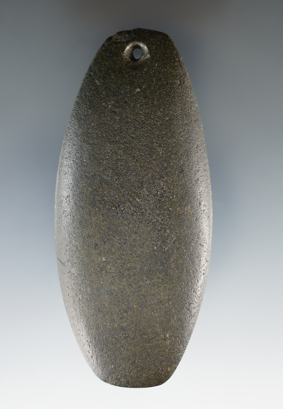 3 11/16" Hopewell Ovate Pendant made from Greenstone. Found in Medina Co., Ohio.