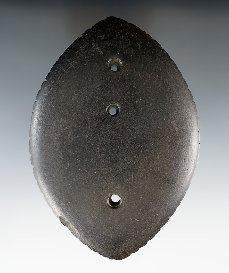 4 11/16" Glacial Kame Elliptical Gorget tallied on all edges, found in Portage Co., Ohio. Ex. Tiell.