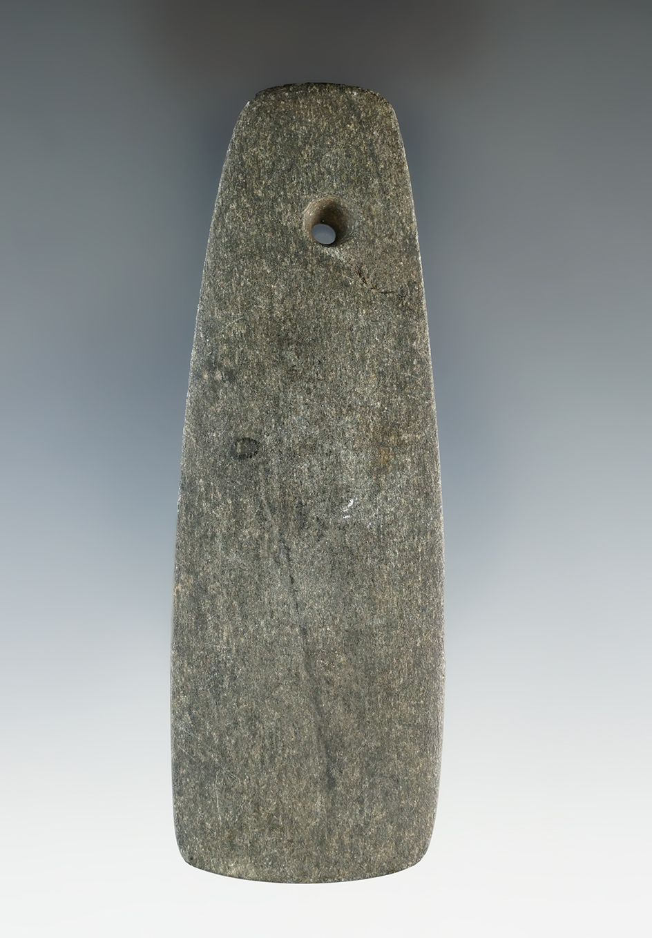 3 13/16" Hopewell Trapezoidal Pendant found Northeast of Newark, Licking Co., Ohio. Ex. Wehrle