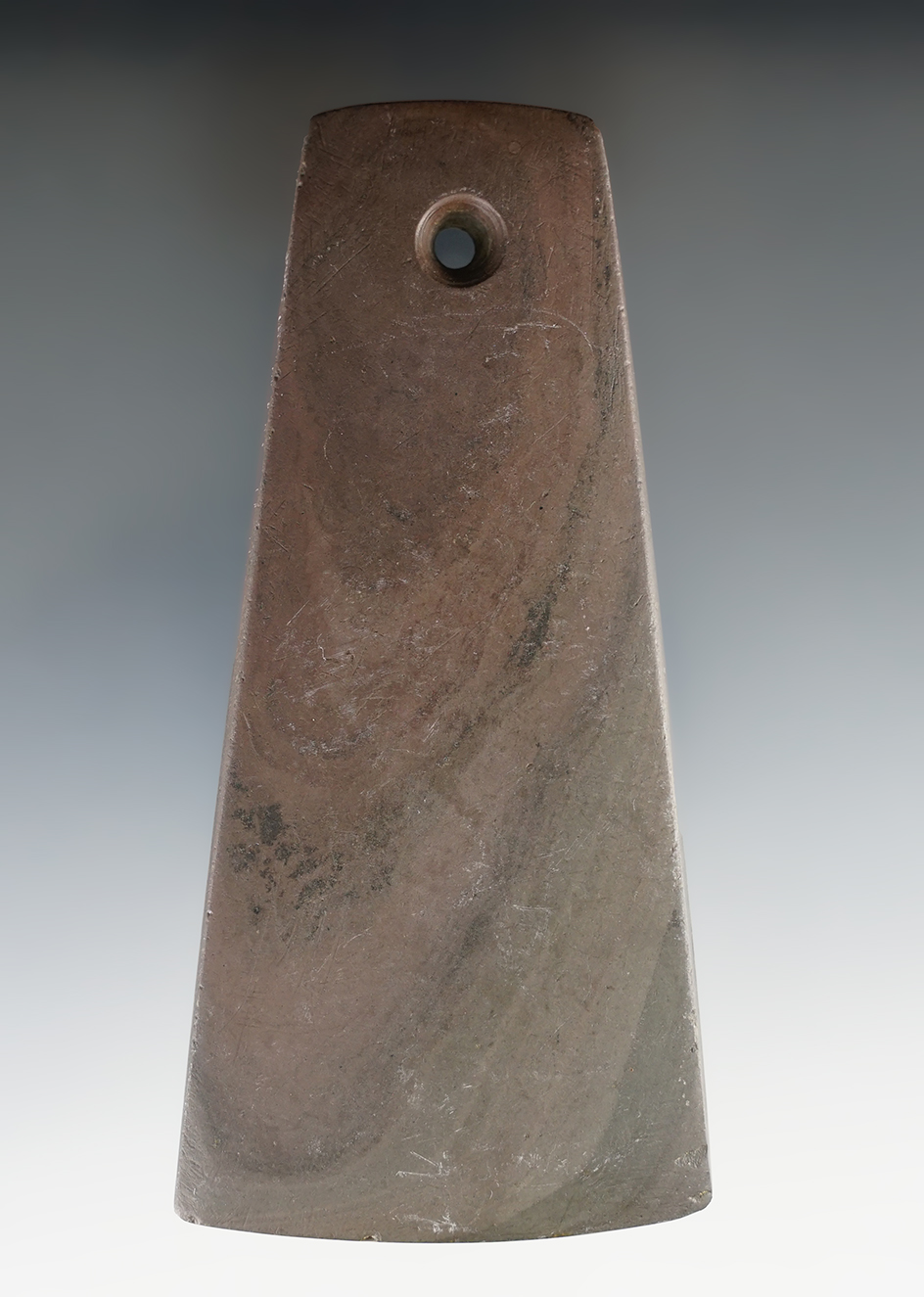 4 1/2" Adena Trapezoidal Pendant made from Banded Slate, found in Fulton Co., Ohio. Pictured!