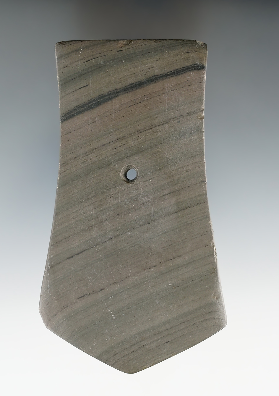 4 5/16" Hopewell Pentagonal Pendant made from Banded Slate. Hardin Co., Ohio. Pictured!
