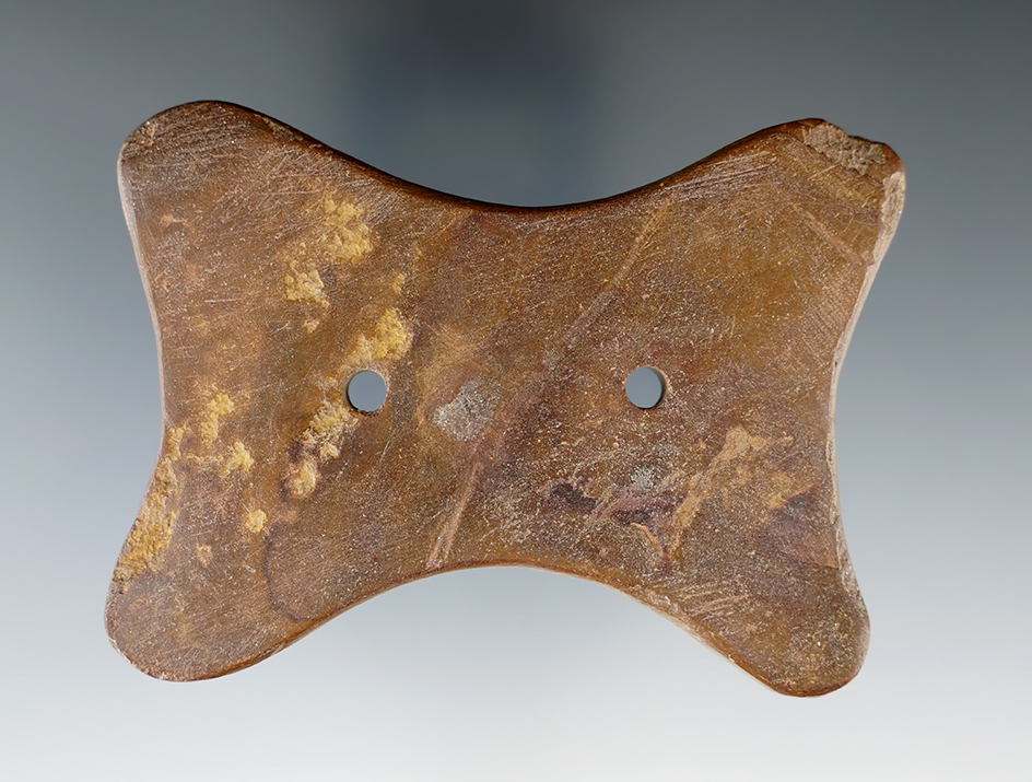 3 7/16" Hopewell Reel Gorget found in Ohio. Ex. Joseph Wigglesworth, Clifford Bauer Collections.