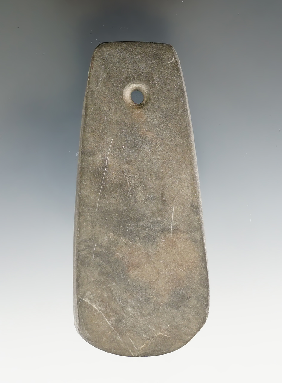 3 3/4" Woodland Trapezoidal Pendant found in Crawford Co., Ohio. Ex. August Wehrle (#1097W).