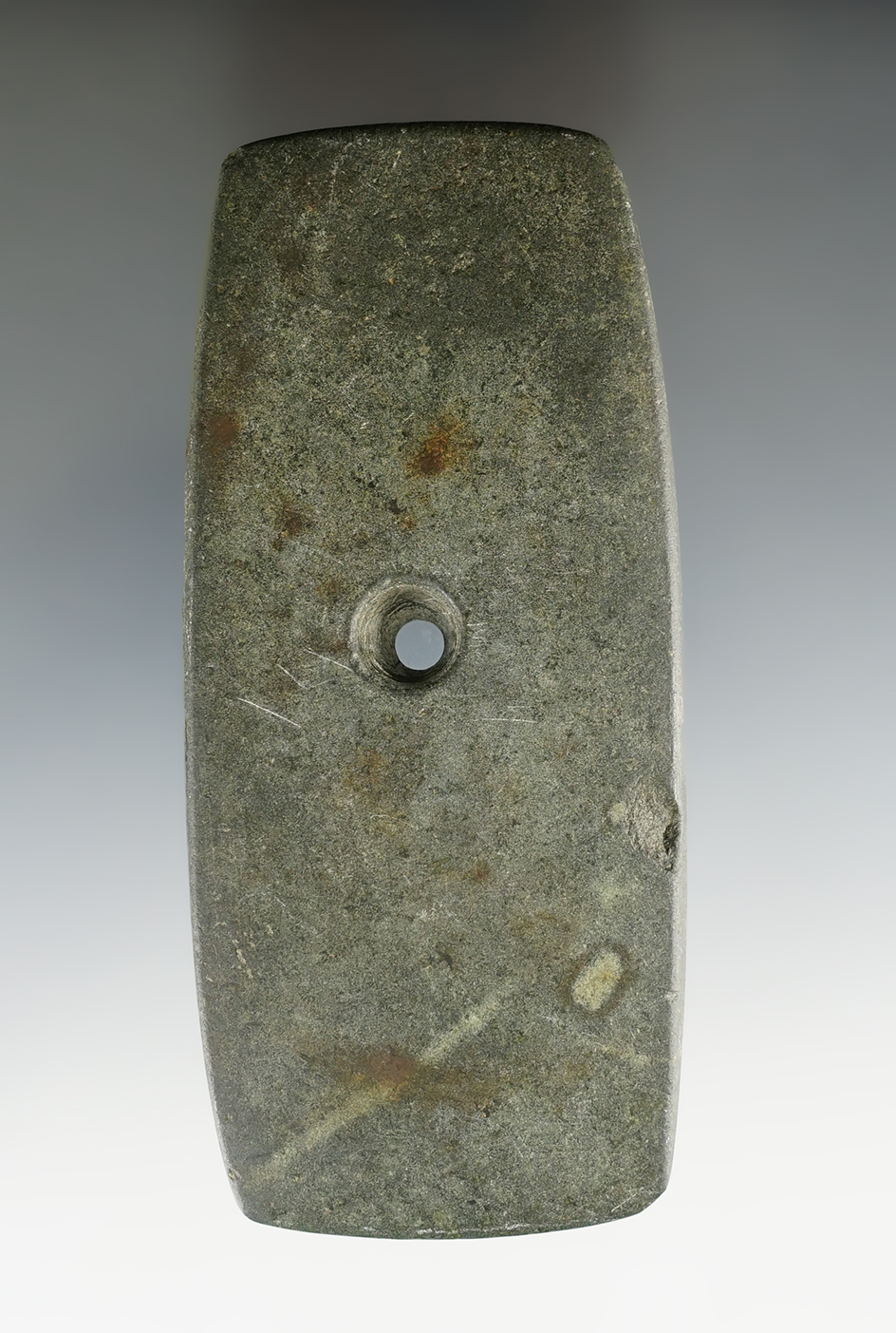 4 5/16" Hopewell Rectangular Pendant made from green Slate, found in Wood Co., Ohio.