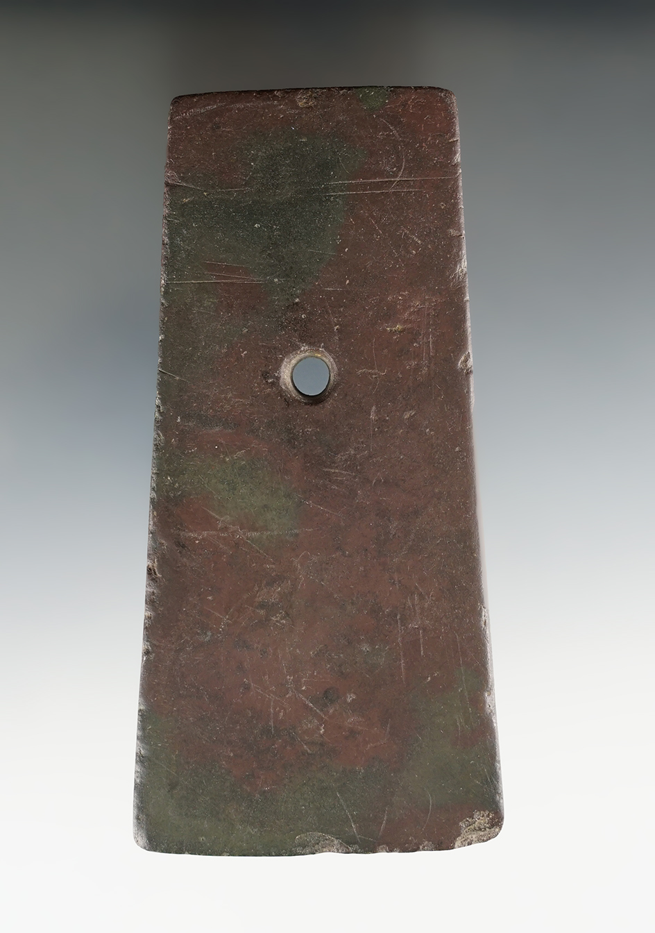 4 11/16" Adena Trapezoidal Pendant found in Lorain Co., Ohio. Ex. Macey Hallock Collection.