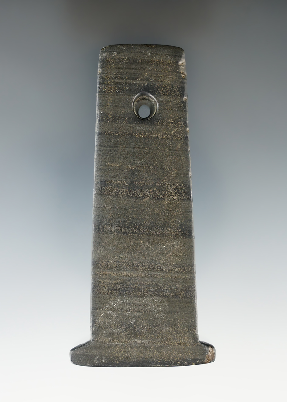 3 9/16" Adena Anchor Pendant made from gray and black Banded Slate. Scioto Co., Ohio  1968.