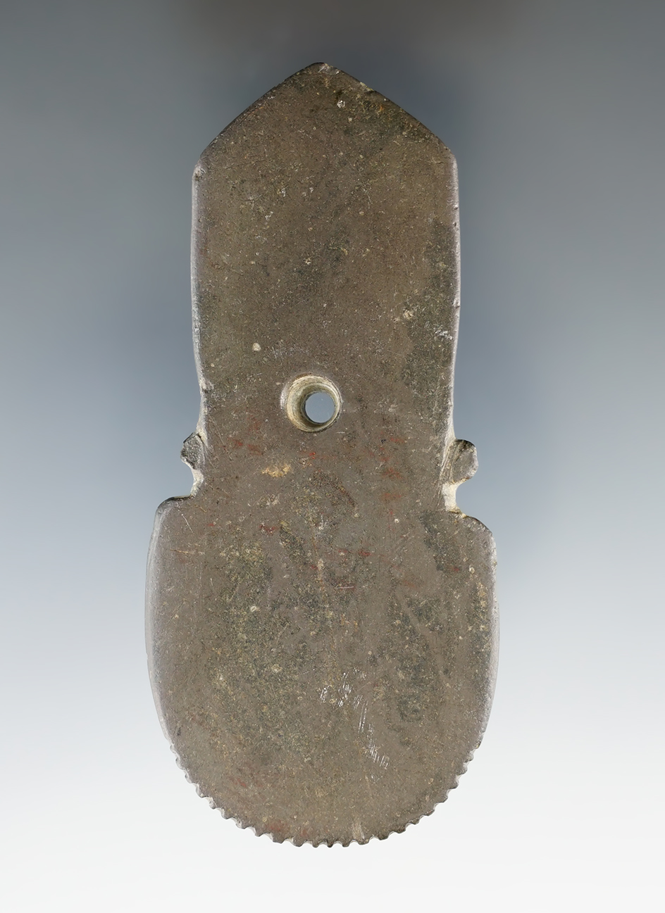 3 3/4" Hopewell Slate Pendant that is deeply tallied. Circleville, Pickaway Co., Ohio. Pictured!