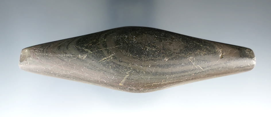 5 1/8" Undrilled Adena Expanded Center Gorget found in Ohio. Ex. Roger Leatherman (#275/7).