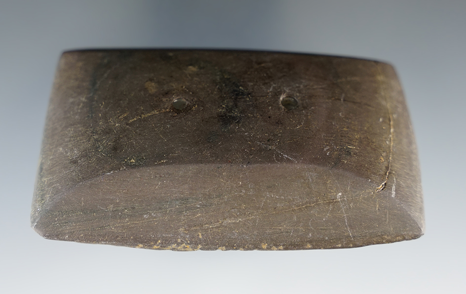 3 1/16" Adena Semi-Keeled Gorget made from Banded Slate, found in Ross Co., Ohio.