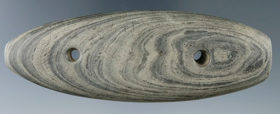 4 3/4" Glacial Kame Boat Shaped Gorget found in Montcalm Co., Michigan. Ex. Ron Helman (#817).
