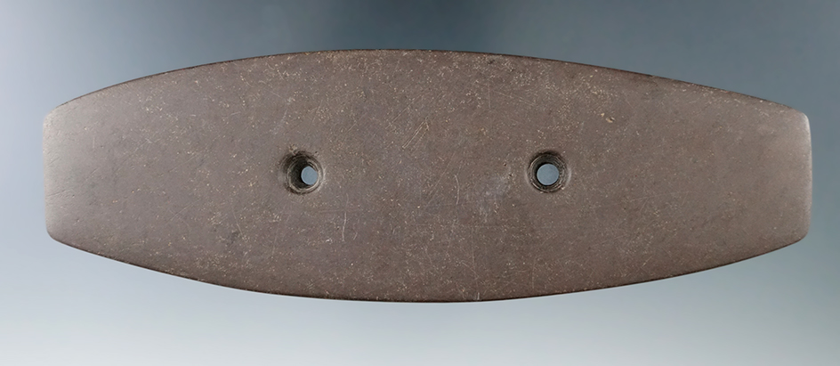 6 3/8" Glacial Kame Gorget made from red Slate, found in Henry Co., Indiana. Pictured in Who’s Who #